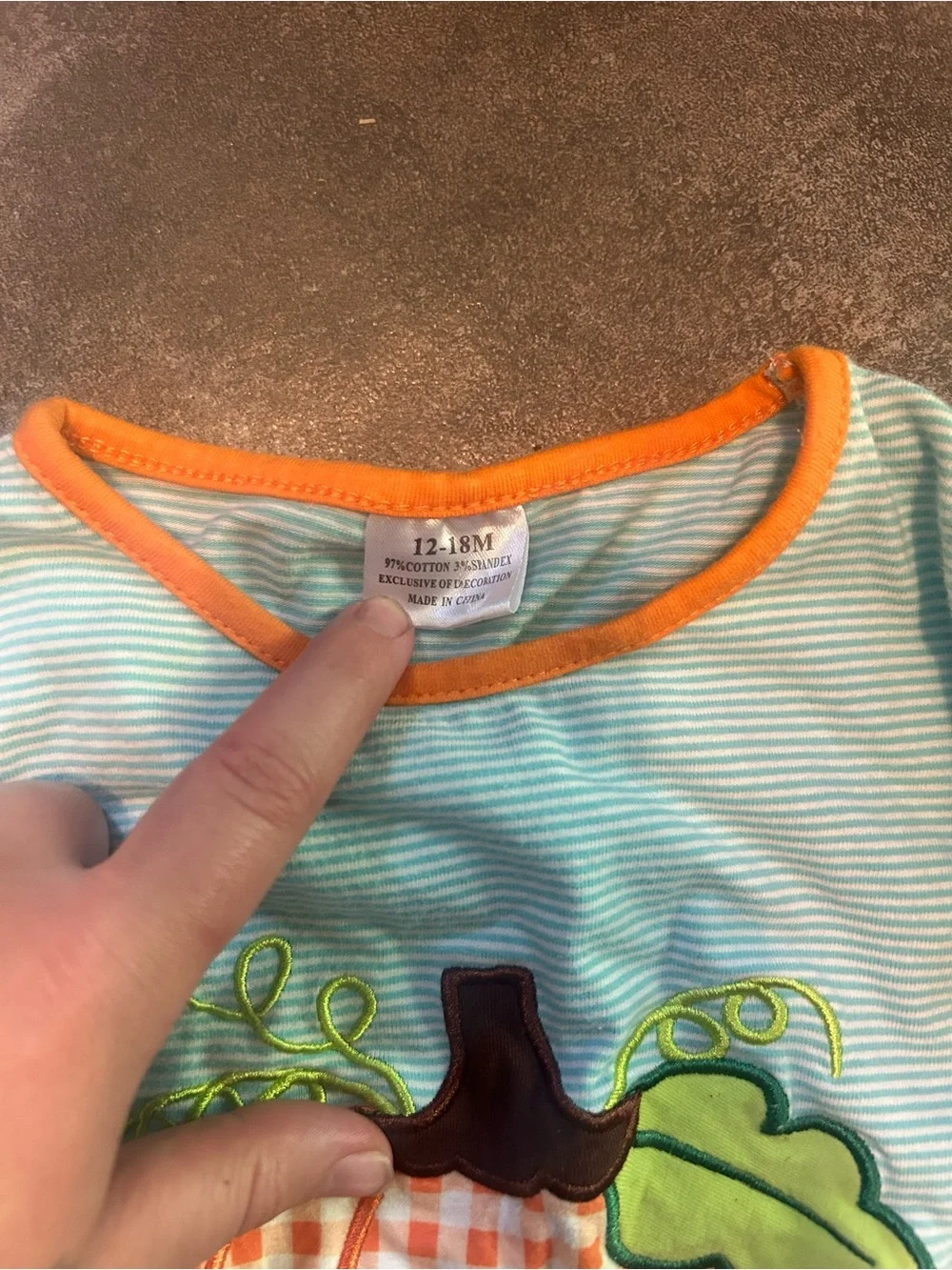 Striped Aqua Baby Romper with Pumpkin Applique